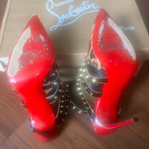 Christian Louboutin Patent Leopard Print Tchicaboum 100 Pumps 38.5 Version Brown - Picture 4 of 12